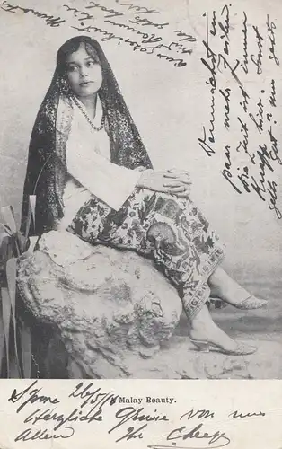 Malaysia: 1910: post card Malay Beauty to Bremen, Perfin