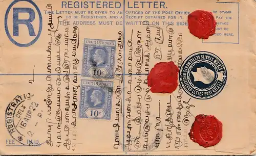 Malaysia: 1922: registered Malacca to Rangoon