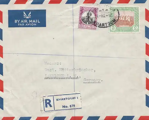 Soudan 1952: air mail registered Khartoum 2 to Iserlohn
