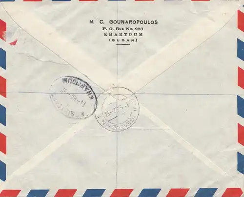 Soudan 1952: air mail registered Khartoum 2 to Iserlohn