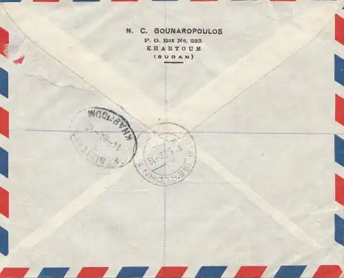 Soudan 1952: air mail registered Khartoum 2 to Iserlohn