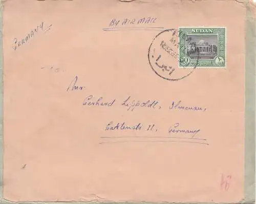 Sudan 1956: air mail Atbara to Ilmenau, Beschädigt eingegangen Berlin NW I