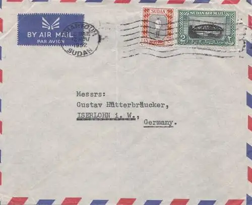 Sudan 1952: air mail Khartoum to Iserlohn