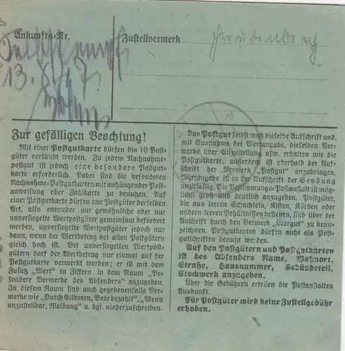 Carte de paquet 1947: Berlin-Halensee vers Feilnbach, formulaire spécial