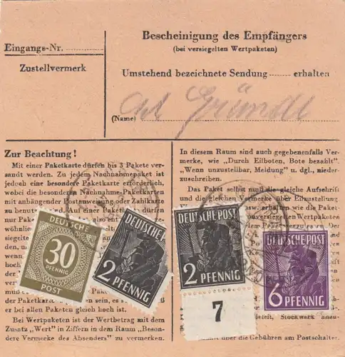 Paketkarte 1948: Döding Obertrenndorf nach Haar