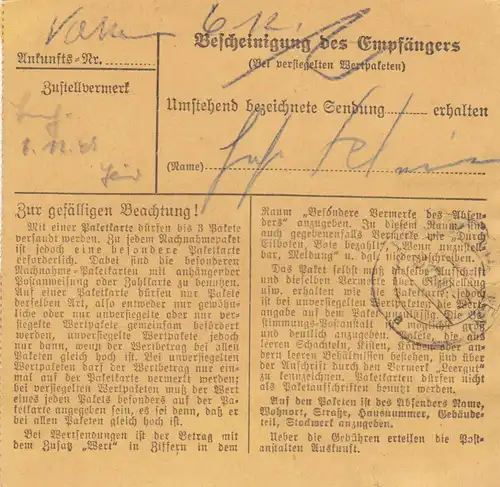 Carte de paquet 1947: Irsee Kaufbeuren par cheveux