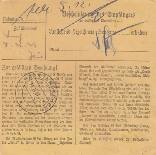 Carte de paquet 1947: Petit Auheim après les cheveux