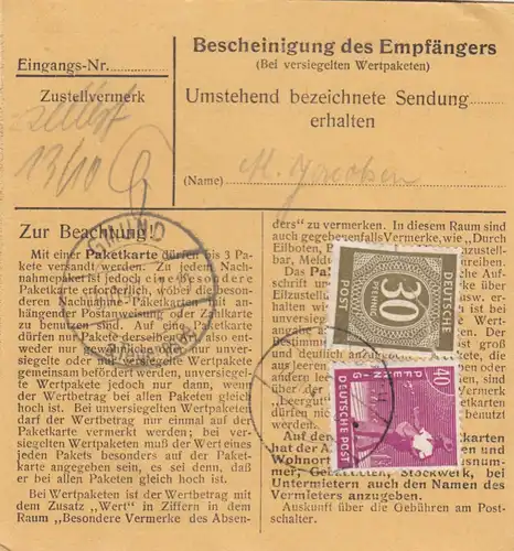 Carte de paquet 1947: Birnbachnach Auschnahm vers Gmund