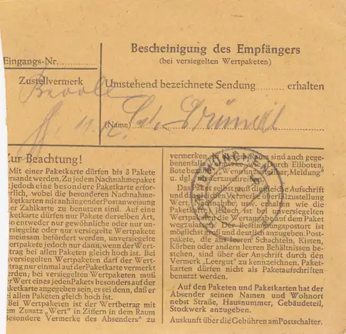 Paketkarte 1947: Berlin-Spandau nach Haar München