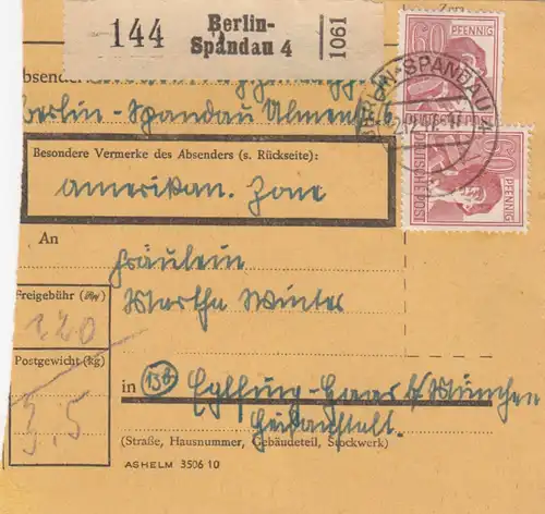 Paketkarte 1947: Berlin-Spandau nach Haar Eglfing b. München