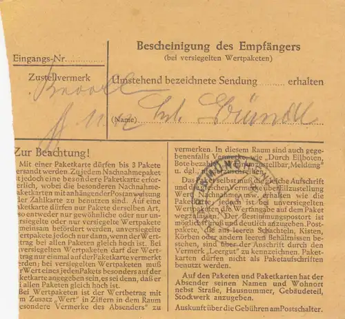 Carte de paquet 1947: Berlin-Spandau vers Haar Eglfing b. Munich