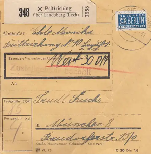 Carte de paquet BiZone: Pritriching à Munich, carte de valeur, victime d'urgence