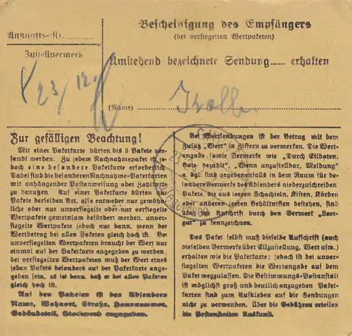 Carte de paquet BiZone 1948: Traunstein après Gmund, carte de valeur, victime d'urgence