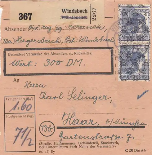 BiZone Paketkarte: Windsbach Hegersbach nach Haar, Wertkarte