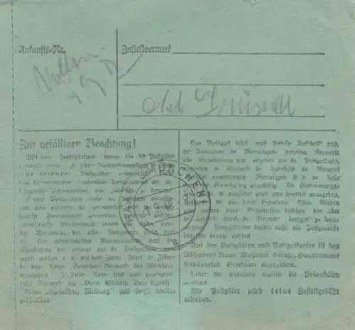 Carte de paquet BiZone 1948: Schleidsheim après Eglfing, Heilantst., bes. Formulaire