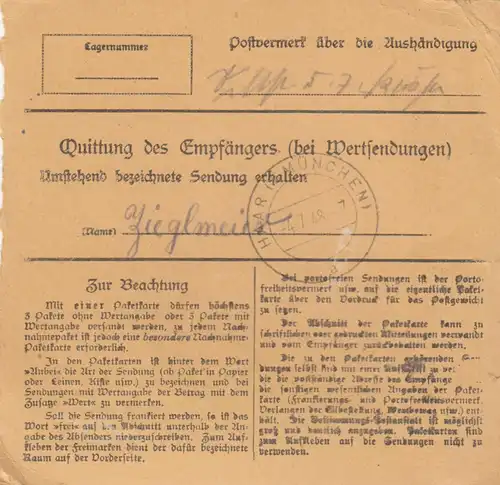 BiZone Carte de paquet 1948: Riedenburg vers Putzbrunn b. Munich