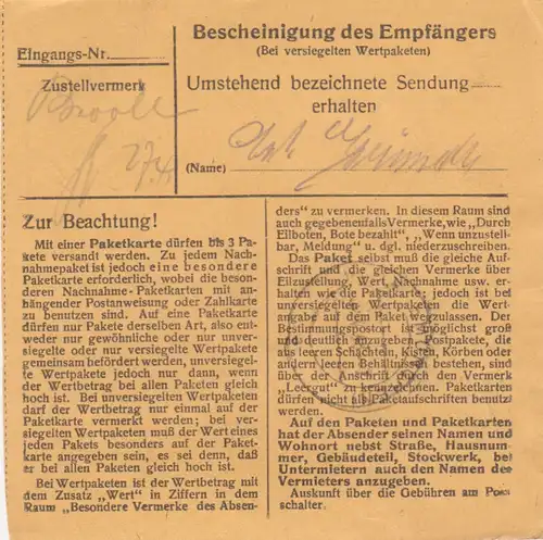 Carte de paquet 1948: Breitenberg Ndb. après Haar b. Munich