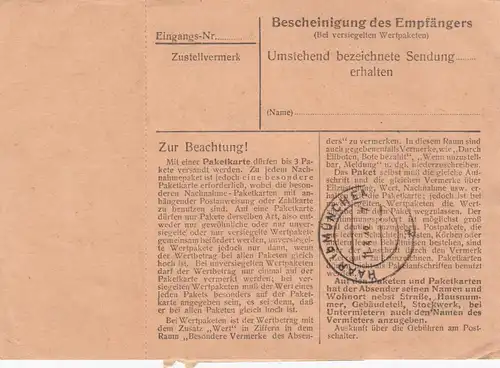 Paketkarte 1948: Großköllnbach nach Haar Eglfing