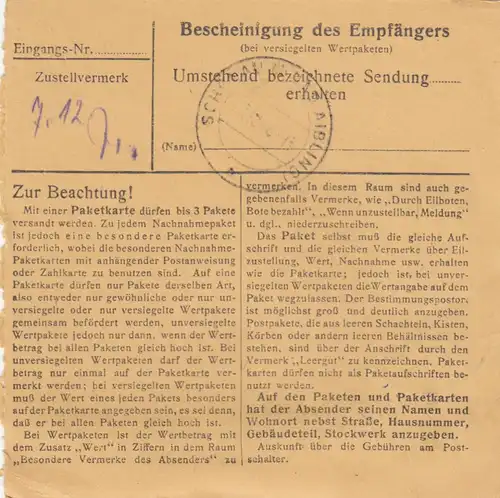 Paketkarte 1946: Geisenfeld nach Schönau Bad Aibling