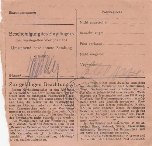 Carte de paquet 1948: Hof Saale après Elektrotechnik. Fabrique Munich, Achat