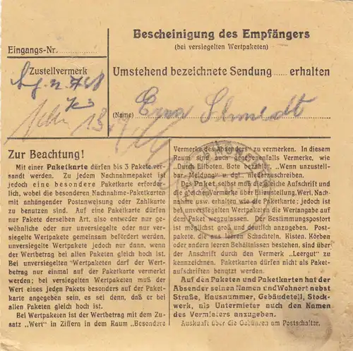 Carte de paquet BiZone 1948: Mainzlar après Haar Kreis Munich