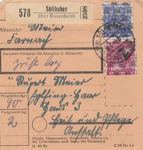 BiZone Paketkarte 1948: Söllhuben über Rosenheim nach Eglfing-Haar