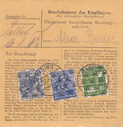 Carte de paquet BiZone 1948: Waging Oberhalling vers Ottobrunn, carte de valeur