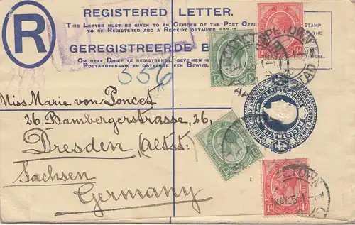 South Africa 1925: Cape Town registered letter to Dresden