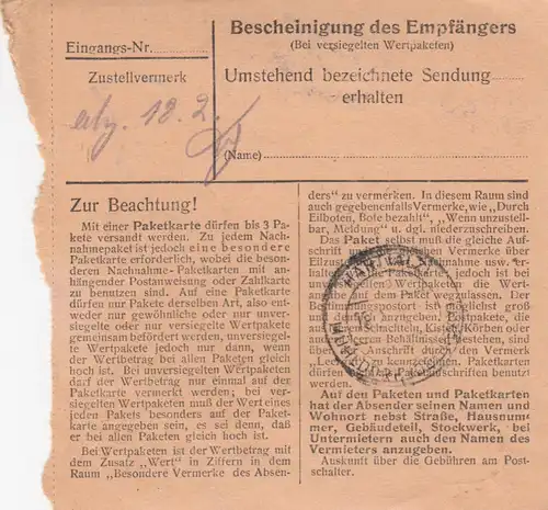 Carte de paquet 1948: Pieds Allgäu vers Mühldorf