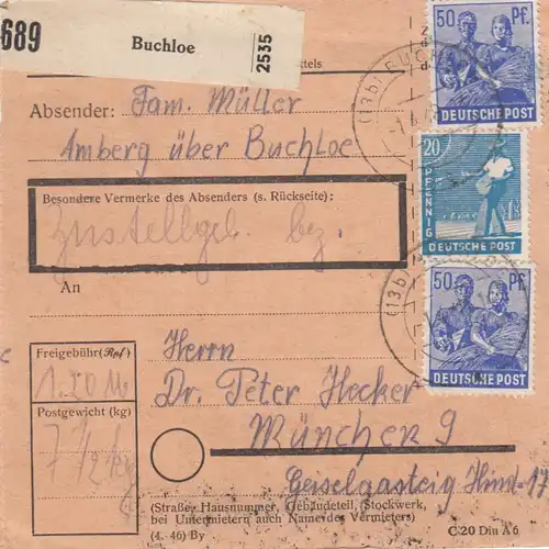 Carte de paquet 1948: Amberg Buchloe vers Munich