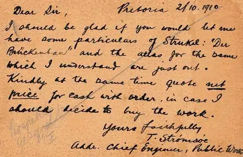 South Africa 1910: Pretoria post card to Leipzig