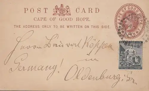 South Africa 1893: post card to Oldenburg