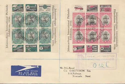 1935 air mail registered philatelic exhibition Johannesburg to Natal/Newcastle