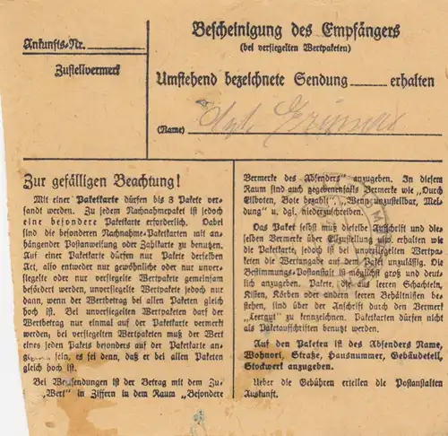 Carte de paquet 1948: Simbach a. Inn par Post Haar