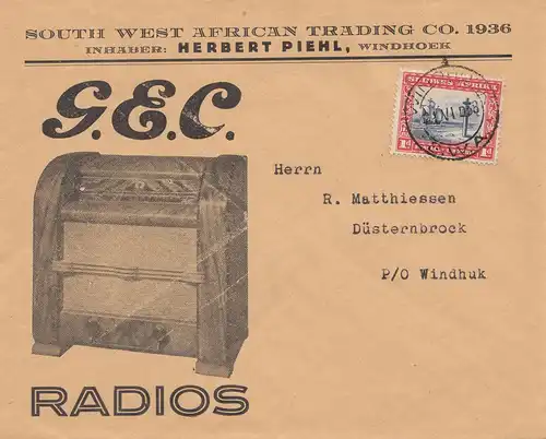 Afrique du Sud 1938: Radios Windhoek to Dusternbrock/Windhuk