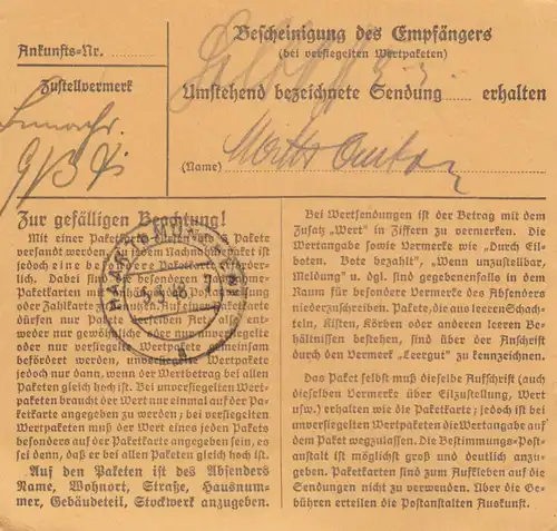 Paketkarte 1948: Marktleugast, Zwirnerei nach Ottendichl