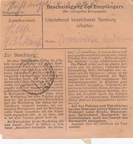 Carte de paquet 1948: Neustadt par Haar