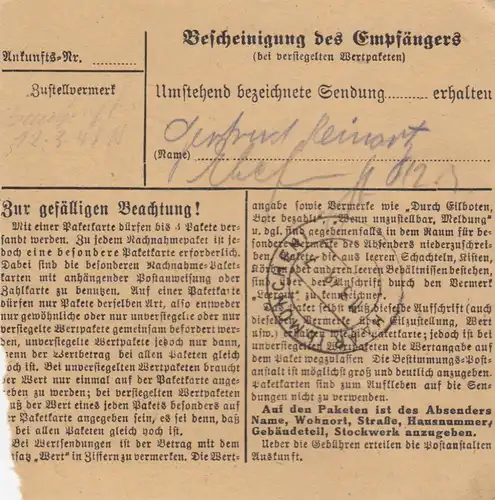 Paketkarte 1948: Martinlamitz nach Haar