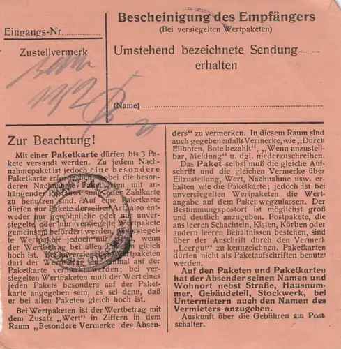 Paketkarte 1948: Garmisch-Patenkirchen nach Hart a.d. Alz