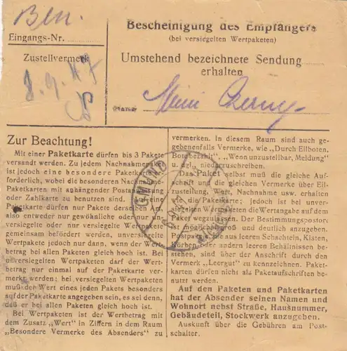 Carte de paquet 1947: Memmingen d'après Gmund