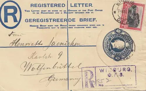 Afrique du Sud 1928: registered Winburg to Wolfenbüttel