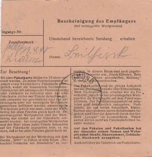 Carte de paquet 1948: Plettenberg vers Eck-Gmund, Tegernsee