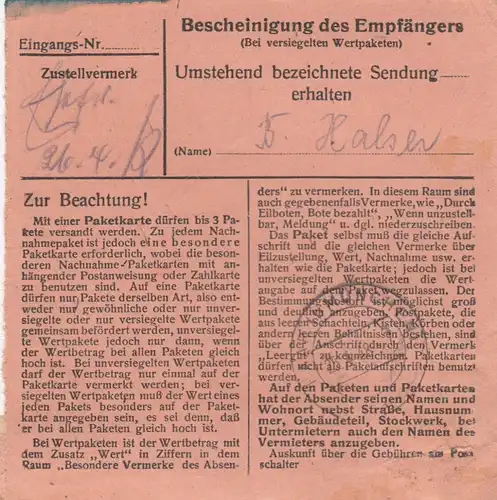 Carte de paquet 1948: Straubing par cheveux