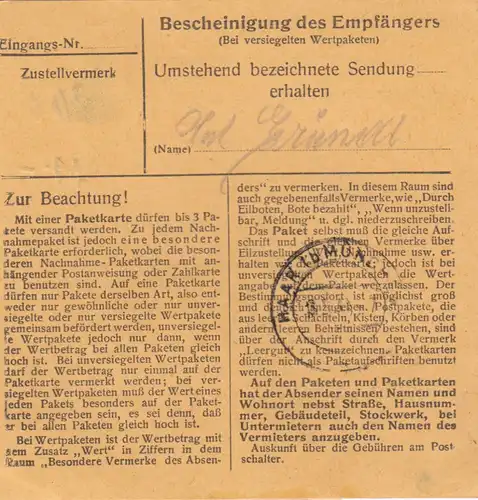 Carte de paquet 1948: Déménagement par cheveux, établissement de soins