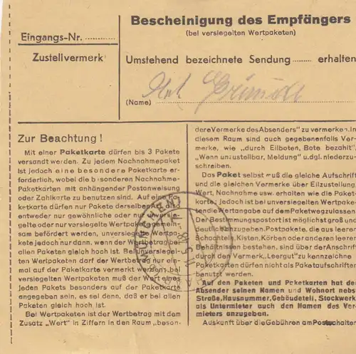 Carte de paquet 1948: Adelsheim après Haar, clinique pour femmes