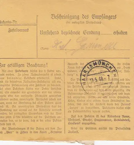 Carte de paquet 1948: Neumarkt a Eglfing Haar