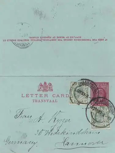 South Africa post card 1907 Johannesburg to Hannover