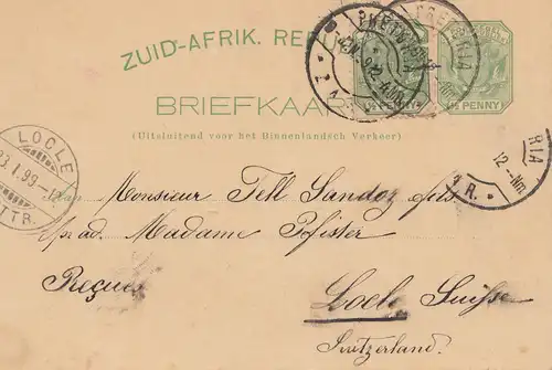 South Africa post card 1899 Pretoria to Loele/Switzerland