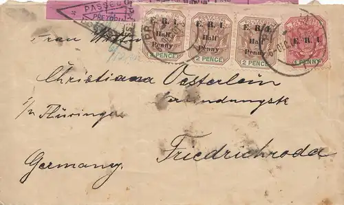 Afrique du Sud 1911: letter Pretoria to Friedrichsroda, cessor