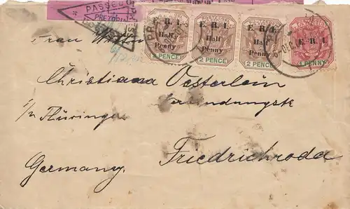 South Africa 1911: letter Pretoria to Friedrichsroda, censor 